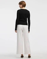 Long-Sleeve Buttoned-Down Ribbed Cardigan