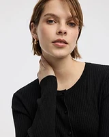 Long-Sleeve Buttoned-Down Ribbed Cardigan
