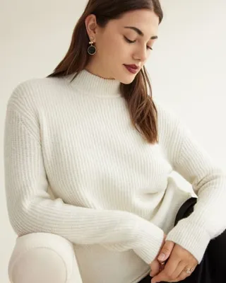 Long-Sleeve Long Sweater with Funnel Neckline