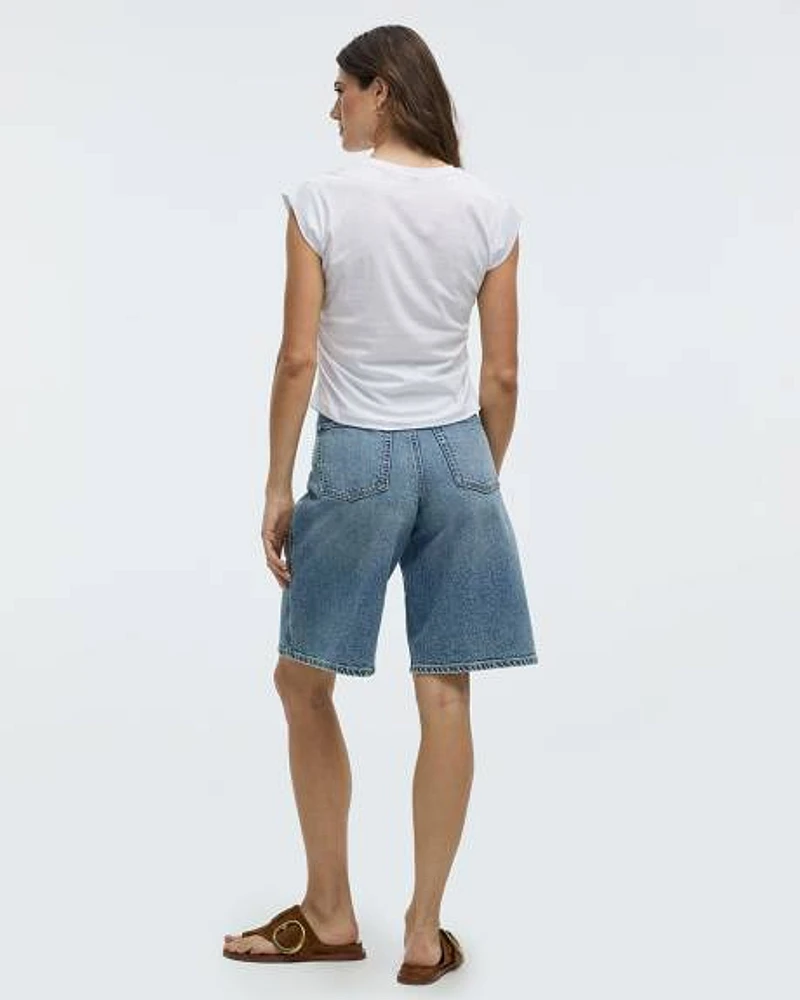 Short-Sleeve Crew-Neck Tee with Shirred Sides