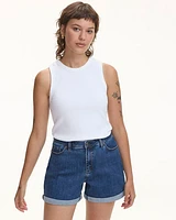 Mid-Rise Denim Shorts with Rolled Hem