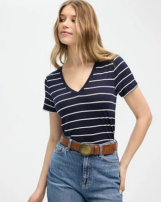 Striped Short-Sleeve V-Neck Tee