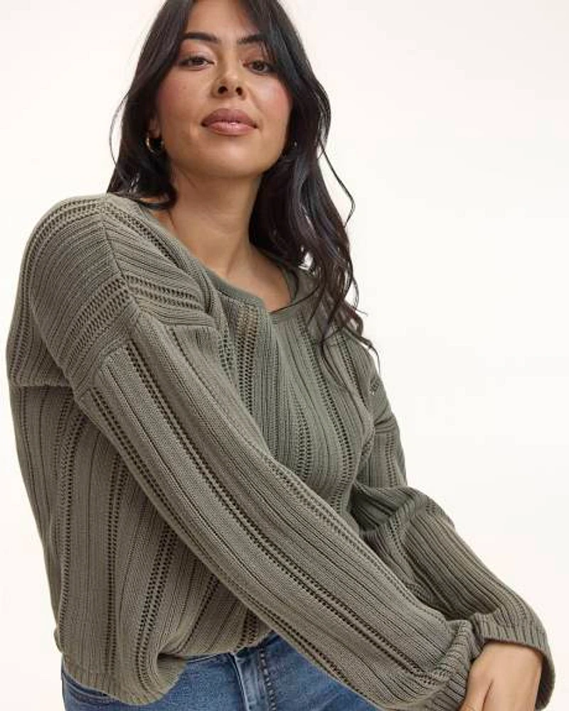 Long-Sleeve Pullover with Open Stitches