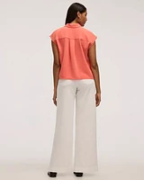 Extended-Sleeve Short Boxy Blouse with Shirt Collar