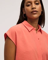 Extended-Sleeve Short Boxy Blouse with Shirt Collar