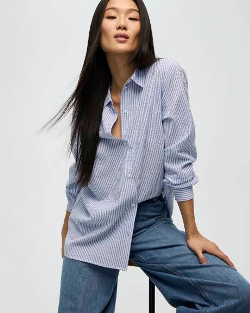 Striped Long-Sleeve Buttoned-Down Blouse