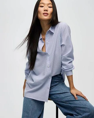 Striped Long-Sleeve Buttoned-Down Blouse