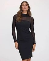 Long-Sleeve Mix-Media Dress with Open Back