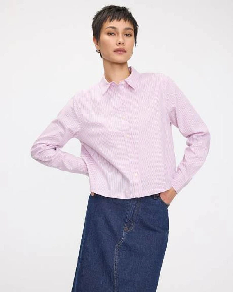 Blouse boutonnée rayée à manches longues avec poche la poitrine