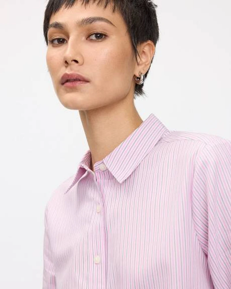 Blouse boutonnée rayée à manches longues avec poche la poitrine