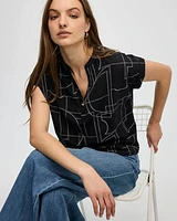 Extended-Sleeve Split-Neck Blouse