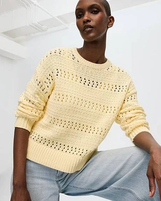 Long-Sleeve Crew-Neck Open-Stitch Pullover