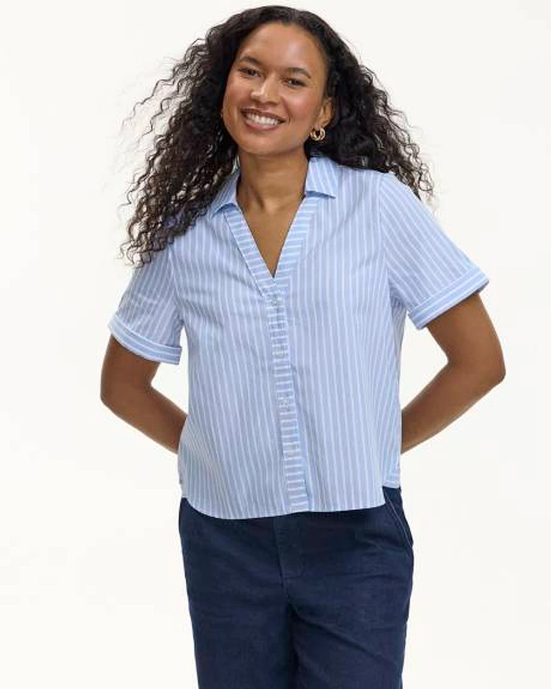 Short-Sleeve Buttoned-Down Blouse