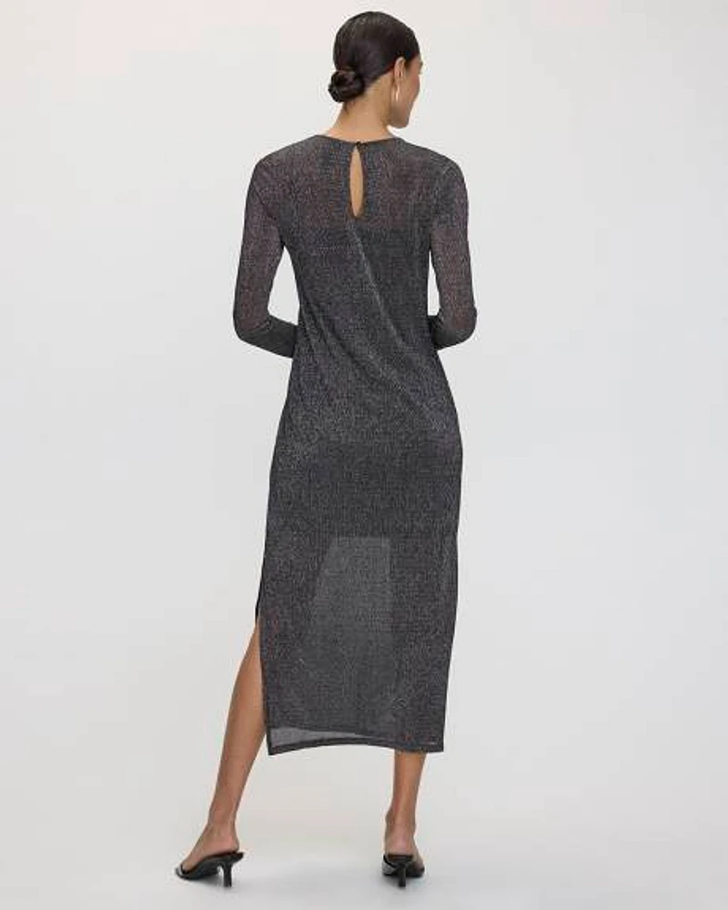 Robe midi en mesh scintillante à manches longues