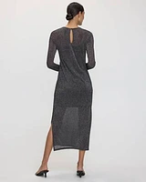 Long-Sleeve Shimmery Mesh Midi Dress