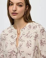 Long-Sleeve Crew-Neck Blouse with Pintucks