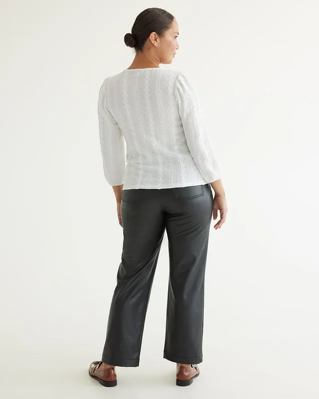 3/4-Sleeve Blouse with V Neckline and Notch Collar