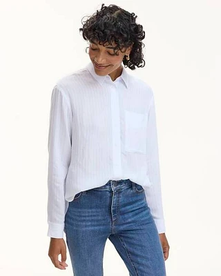 Long-Sleeve Buttoned-Down Textured Blouse with Chest Pocket