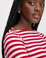 Striped Long-Sleeve Boat-Neck Ribbed Top