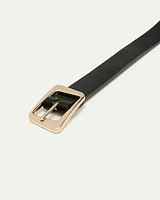 Skinny Faux Leather Belt with Angled Buckle