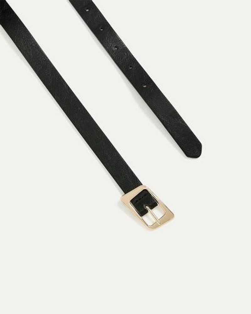 Skinny Faux Leather Belt with Angled Buckle