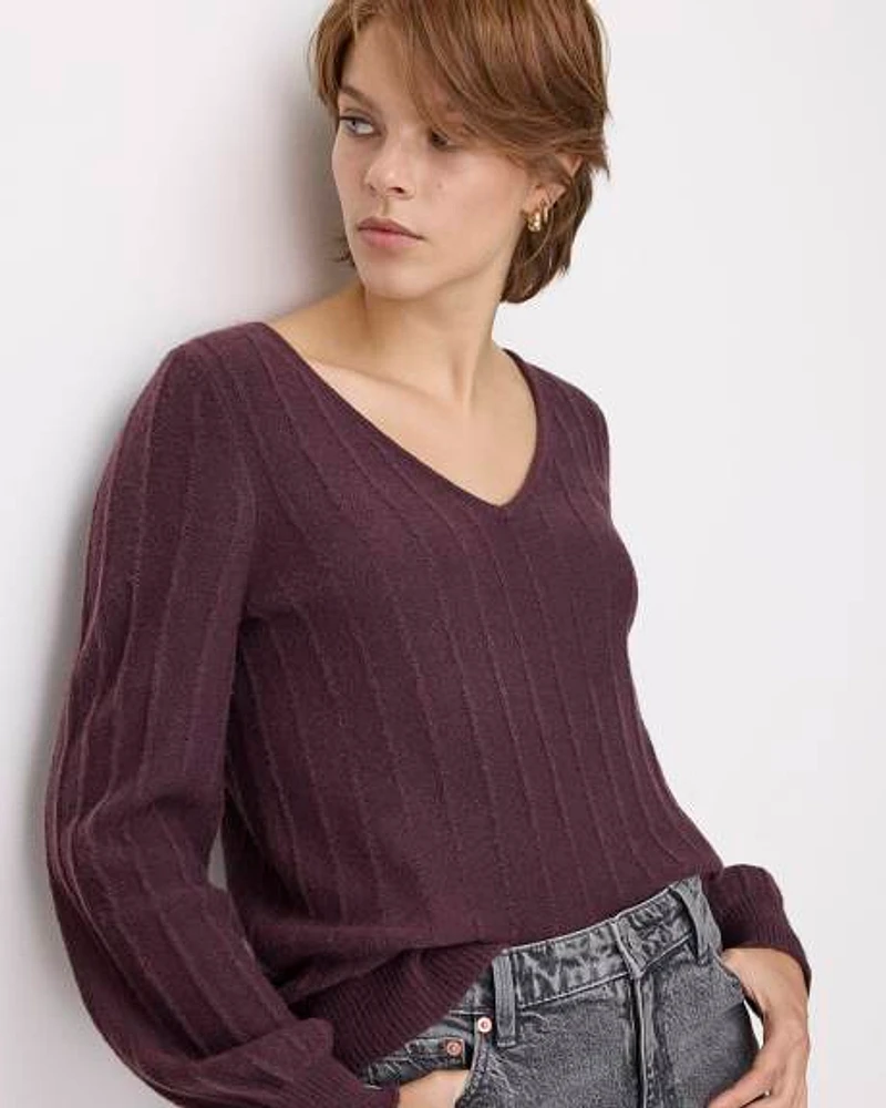 Long-Balloon-Sleeve V-Neck PlushSoft Sweater