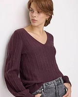 Long-Balloon-Sleeve V-Neck PlushSoft Sweater