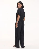Straight-Leg Short-Sleeve Jumpsuit with Wrap Front