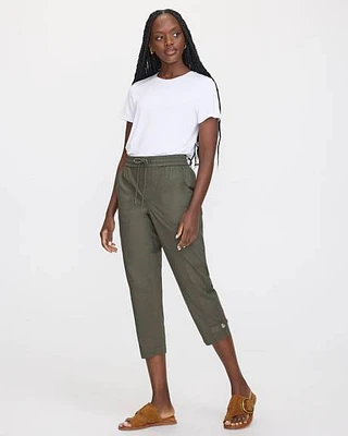 Pantalon capri à taille haute et jambe droite en popeline