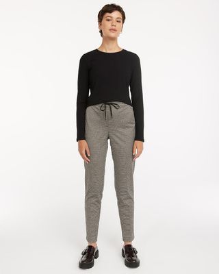 Pantalon jogger à taille haute motif pied-de-poule