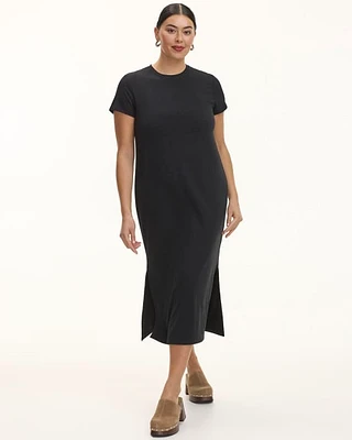 Short-Sleeve Crew-Neck Midi Dress