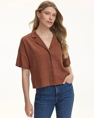 Short-Sleeve Buttoned-Down Blouse