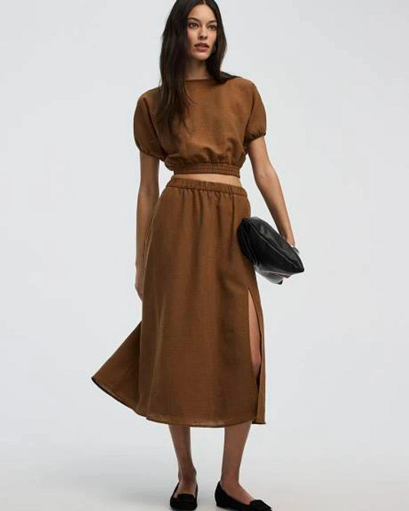 Swing Midi Skirt with Front Slit