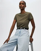 Ribbed Fitted Crew Neck T-Shirt