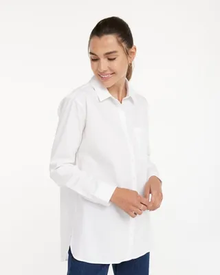 Long Sleeve Poplin Tunic with Shirt Collar
