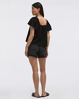 Blouse à col carré et manches courtes volants