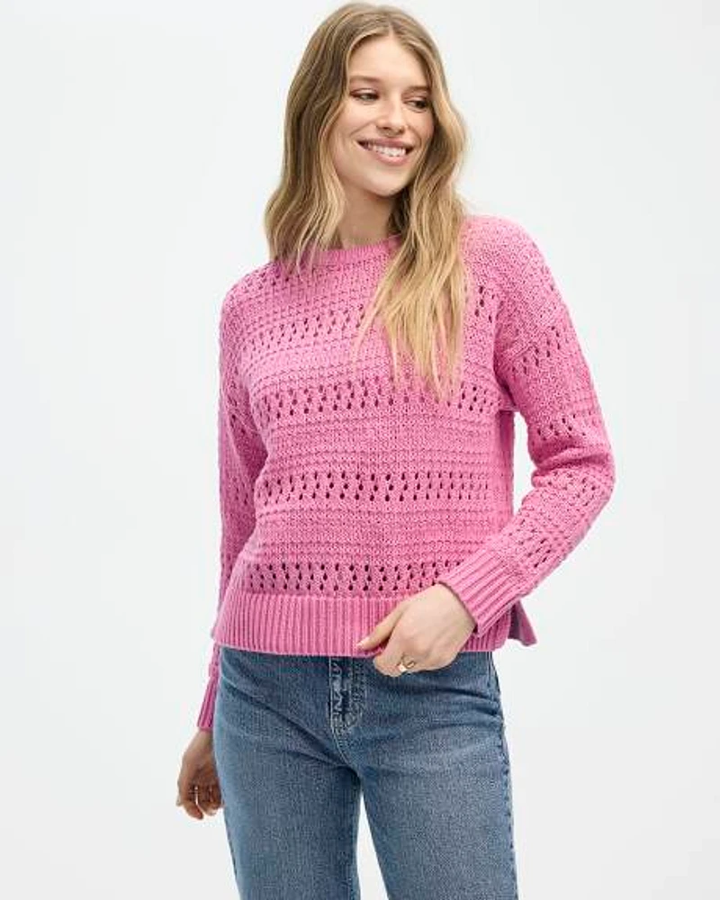 Pull en mailles ajourées à col rond et manches longues