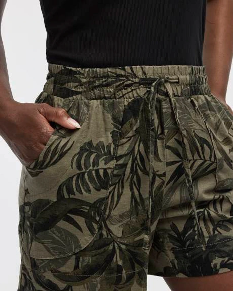 Short en mélange de lin avec cordon serrage