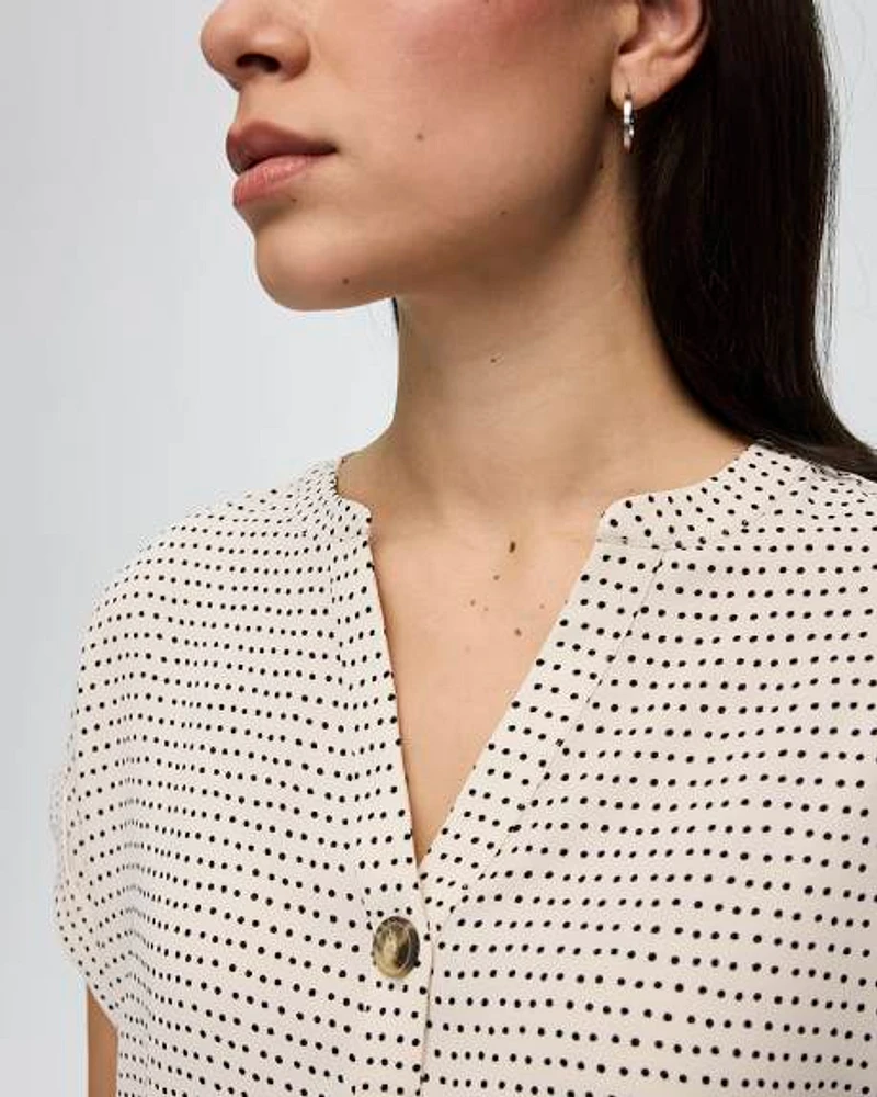 Extended-Sleeve Split-Neck Blouse