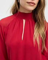 Long-Sleeve Mock-Neck Loose Blouse