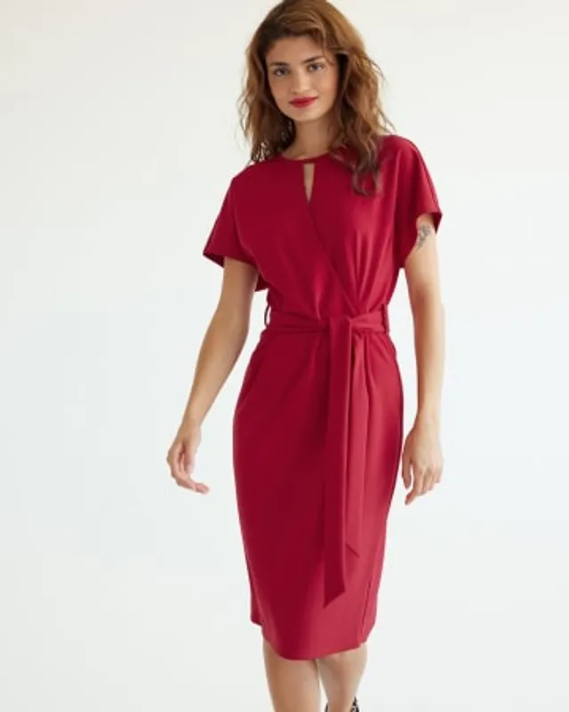 Short-Sleeve Shift Dress with Asymmetrical Neckline