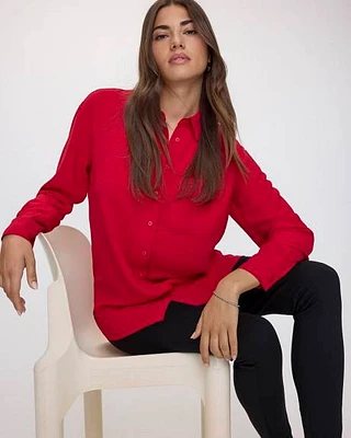 Long-Sleeve Buttoned-Down Blouse with Chest Pocket