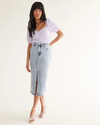 Denim Pencil Midi Skirt