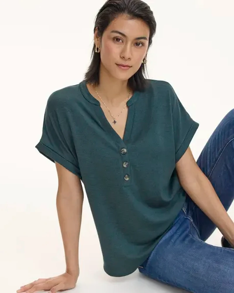 Extended-Sleeve Blouse with Split Neckline