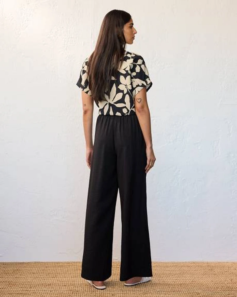 Pantalon à enfiler à jambe large et taille haute
