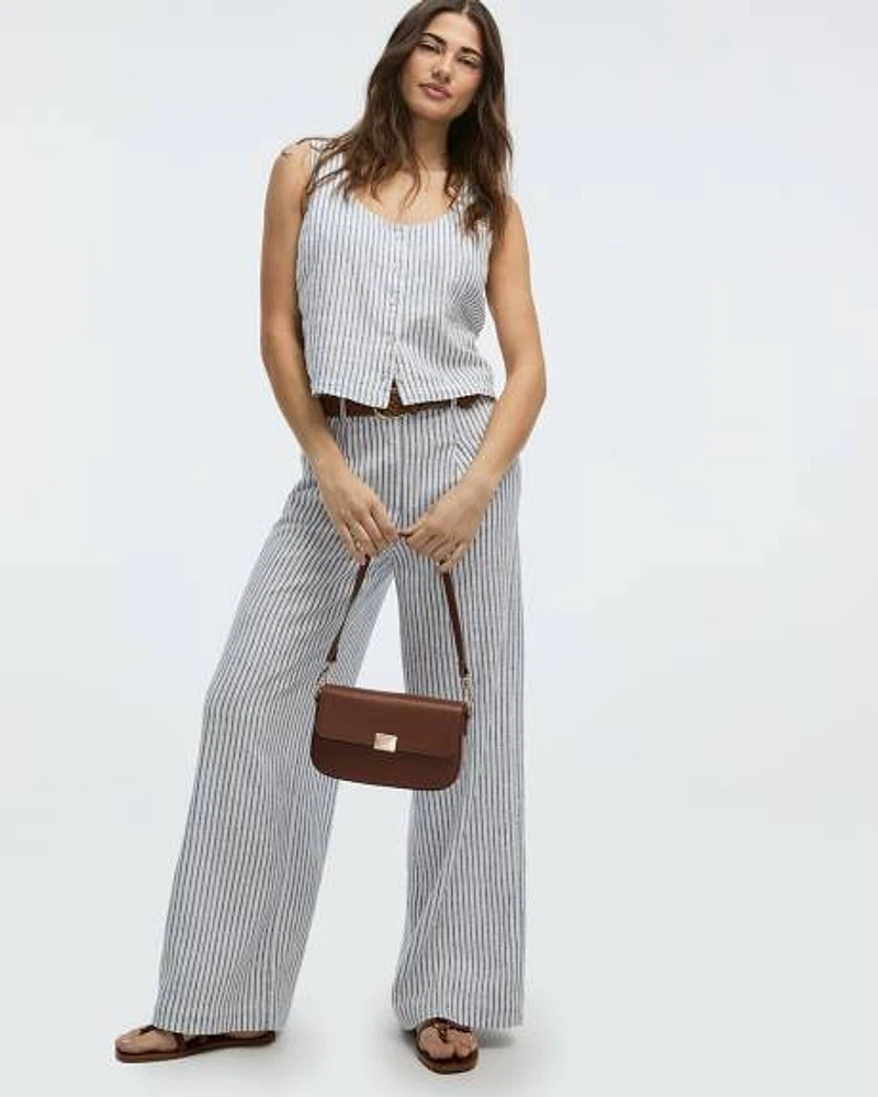 Pantalon en mélange lin à taille haute et jambe large