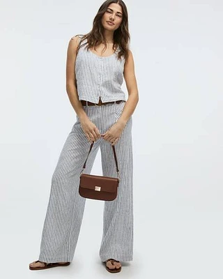 Pantalon en mélange lin à taille haute et jambe large
