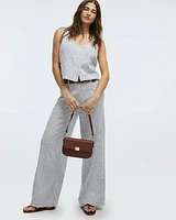 Pantalon en mélange lin à taille haute et jambe large