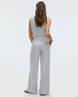 Pantalon en mélange lin à taille haute et jambe large