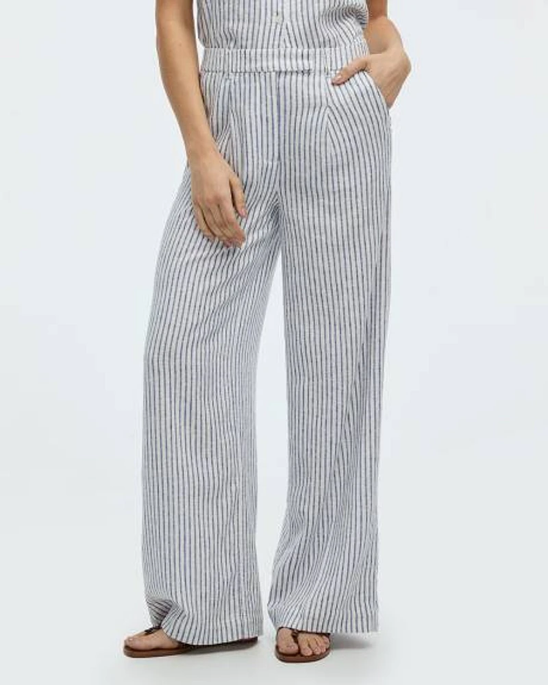 Pantalon en mélange lin à taille haute et jambe large